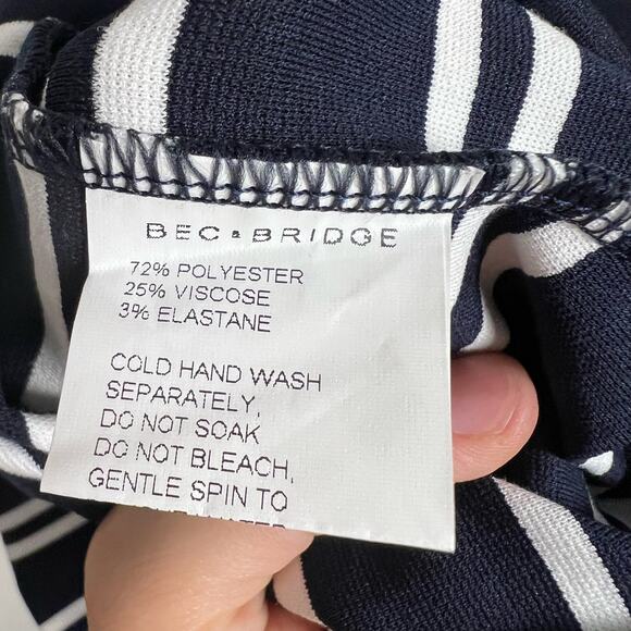 Bec & Bridge Ahoy Long Sleeve Off the Shoulder Midi Dress in Ink Stripe Size 8 - Picture 9 of 9